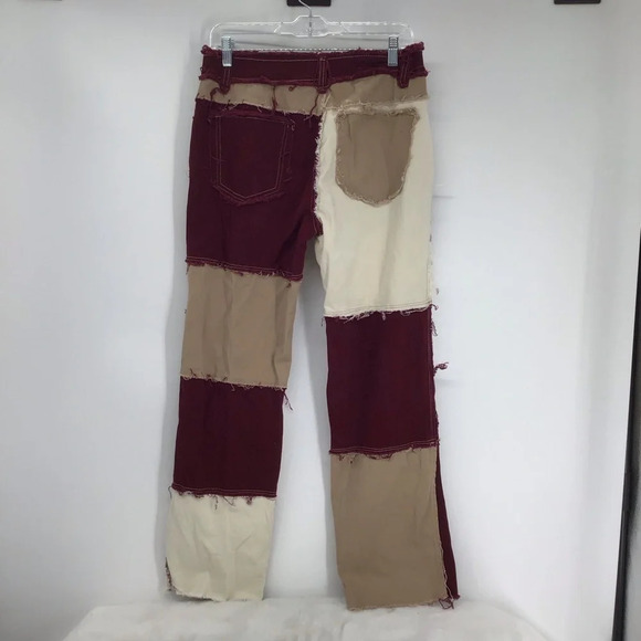 “Jeans” Brand Y2K style Patchwork Mid-Rise Straight Leg Stretch Pants Size L - Picture 1 of 5